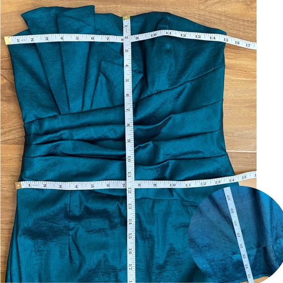 Jessica McClintock Teal Shantung Column Gown Maxi Dress Draped Ruched Wedding 8 - Picture 8 of 8